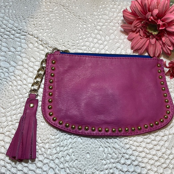 Alberta Di Canio Italian leather studded clutch with tassel - Picture 1 of 4